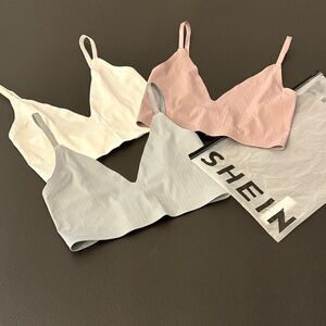 New In Bag SHEIN Women's Wirefree Bralette Trio - White, Pink, Light Blue-Medium
